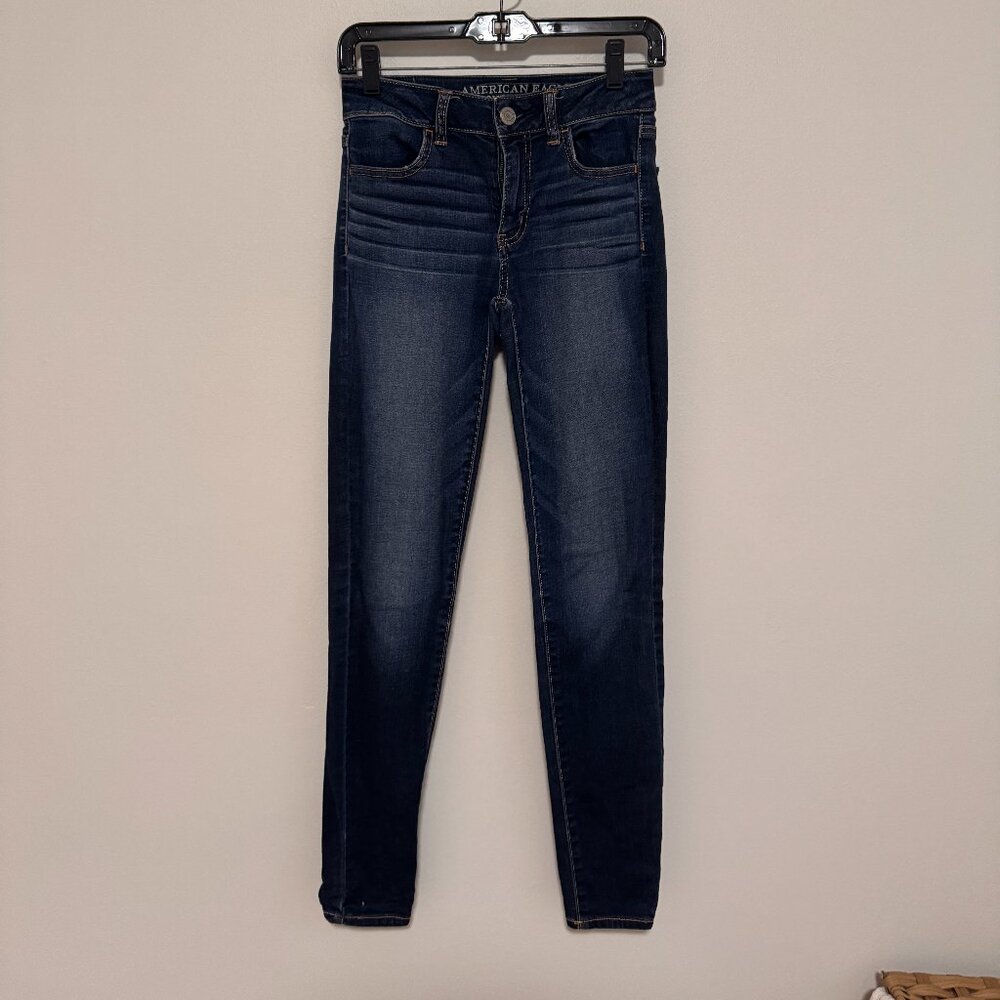 American Eagle High Waisted Skinny Jeans, Dark Wash, Size 4